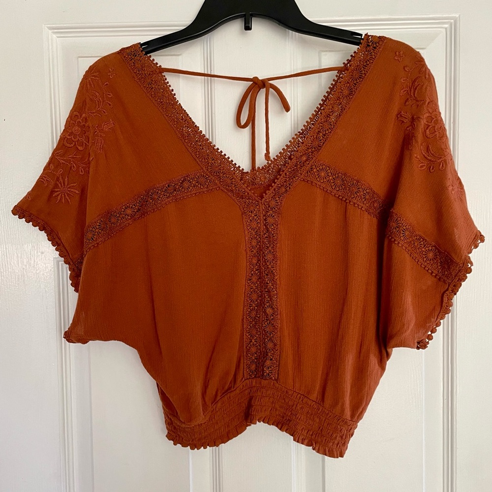 Self ❤️E Lace + Embroidered Crop Top